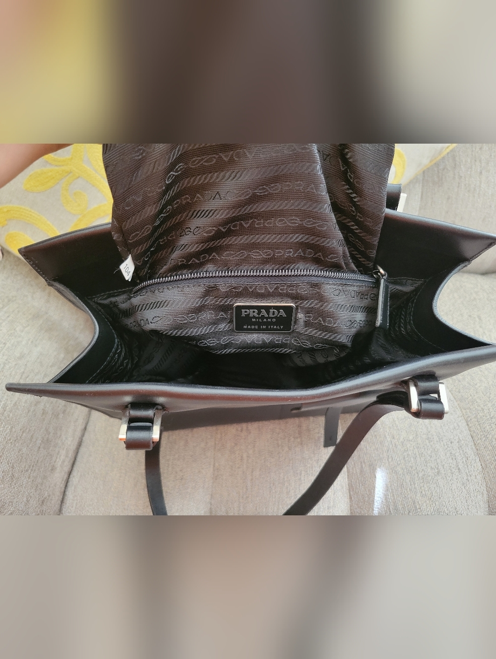 Prada Black Leather Tote Bag with Front Pocket - Picture 7 of 15